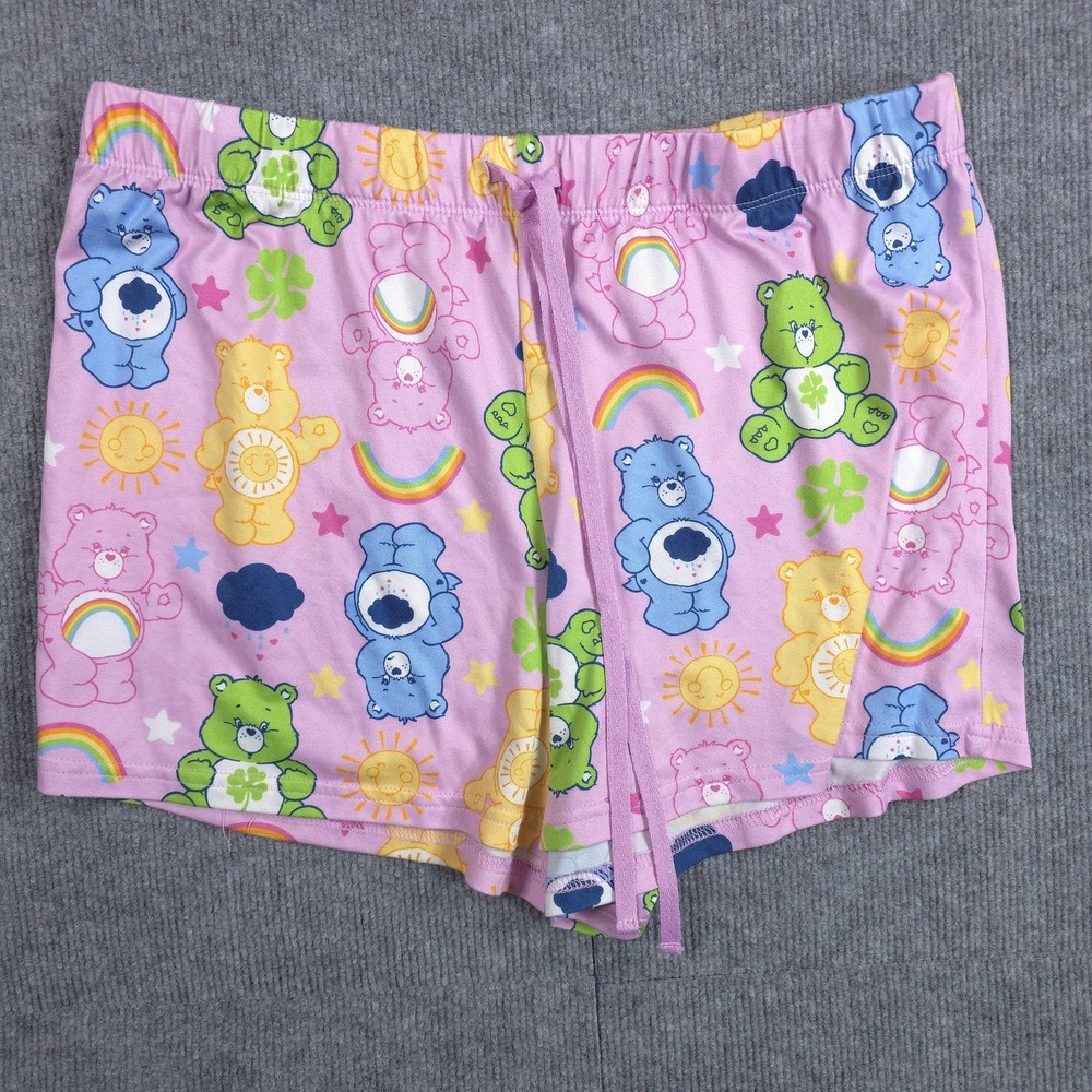 Care Bears Sleep Shorts Womens Large Pink Cartoon Rainbow Pajama LoungeWear